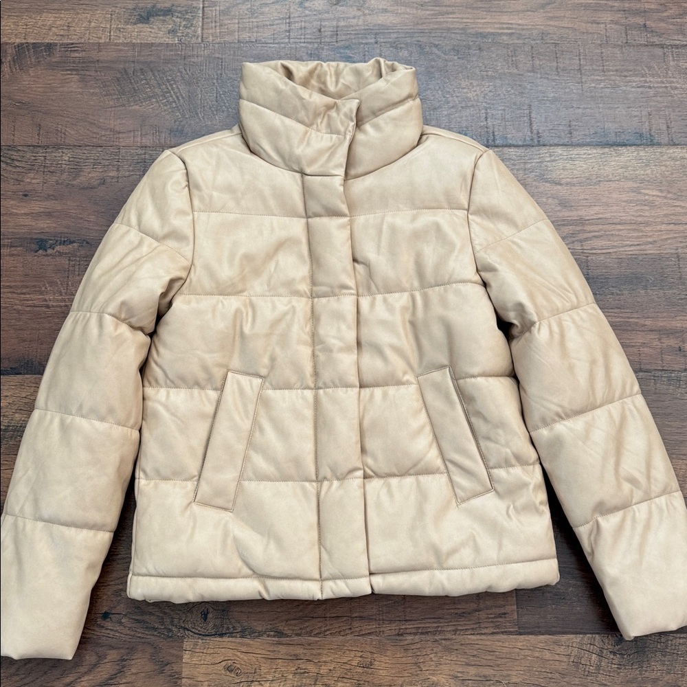 7 for all mankind Women's Tan Puffer quilted vegan leather Jacket XS